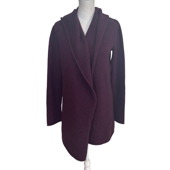 Vince Burgundy Hooded Yak / Wool  Open Cardigan Sweater Womens Size Small - Picture 1 of 6